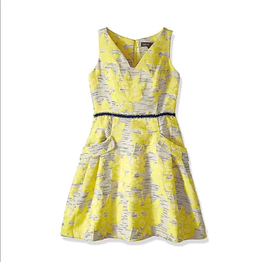 Donna Rocco NY Fit & Flare Dress Yellow/Navy Sleeveless Flower Print Size 16